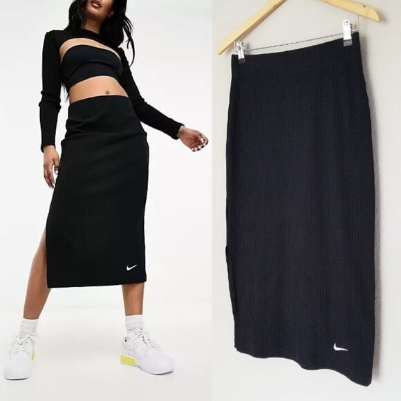 Nike Sportswear Women's S High-Waisted Slim Fit Ribbed Jersey Midi Skirt Black - Picture 4 of 15